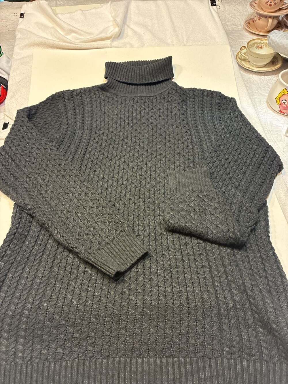 COOFANDY Men's Gray Cable Knit Turtleneck Long Sleeve Sweater